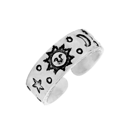 Sterling Silver 90s Sun Moon and Star Adjustable Midi Pinky Toe Ring