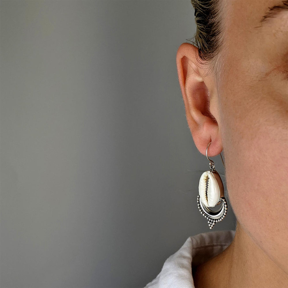 Cowrie Shell Earrings in Silver