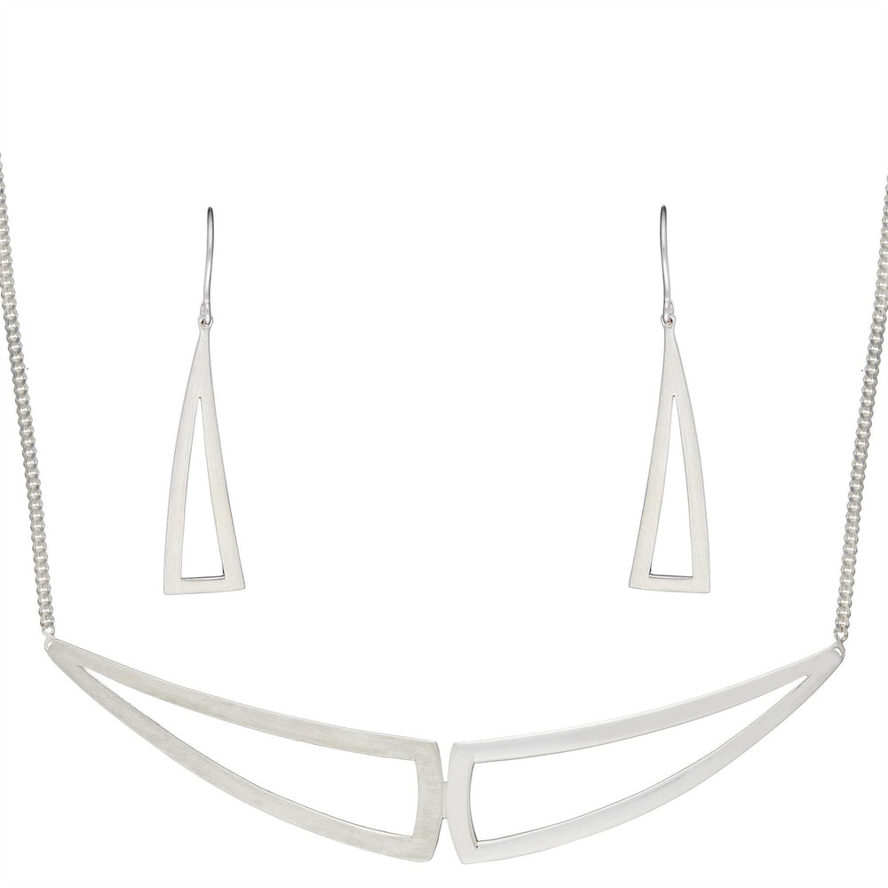Sterling Silver Brushed & Polished Geometric Triangle Jewellery Set