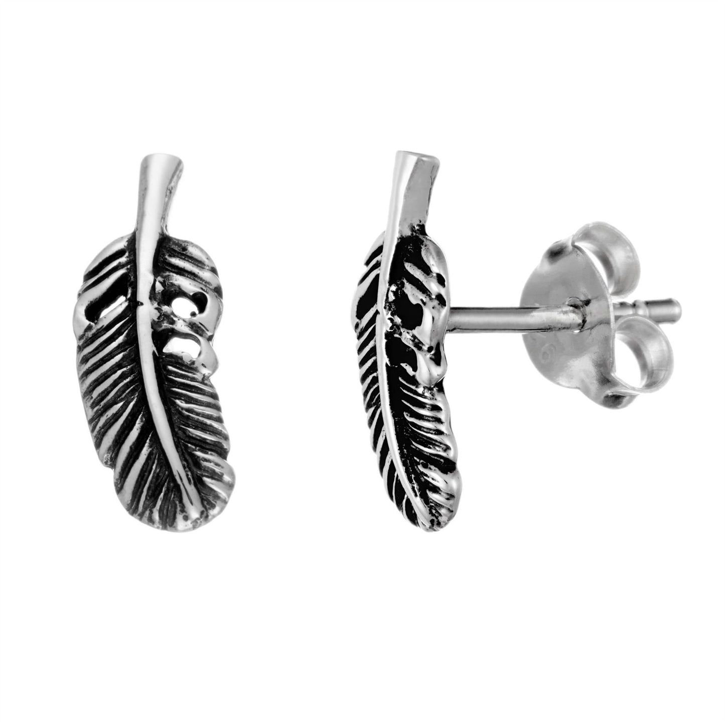 Sterling Silver Small Feather Stud Earrings Leaf Shaped Studs