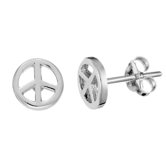 Sterling Silver Peace Sign Stud Earrings Small Studs for Ear Party