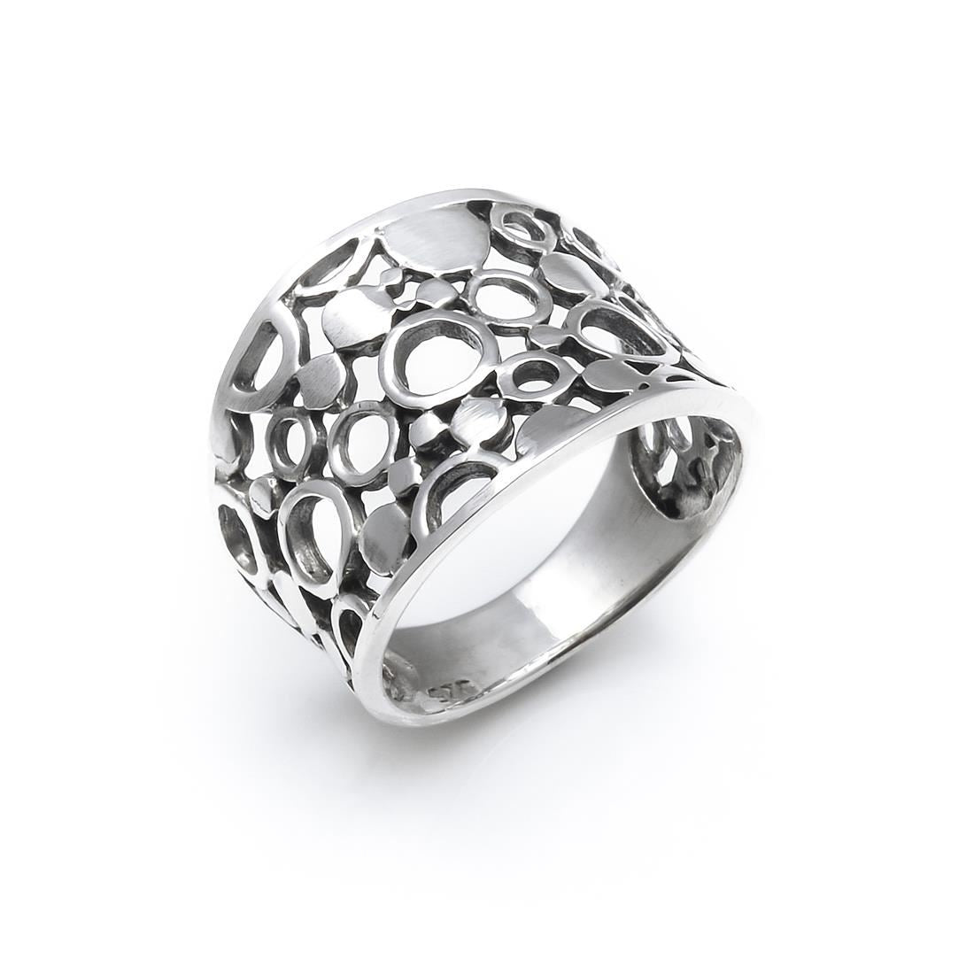 925 sterling silver circle pattern concave ring — 16mm wide band