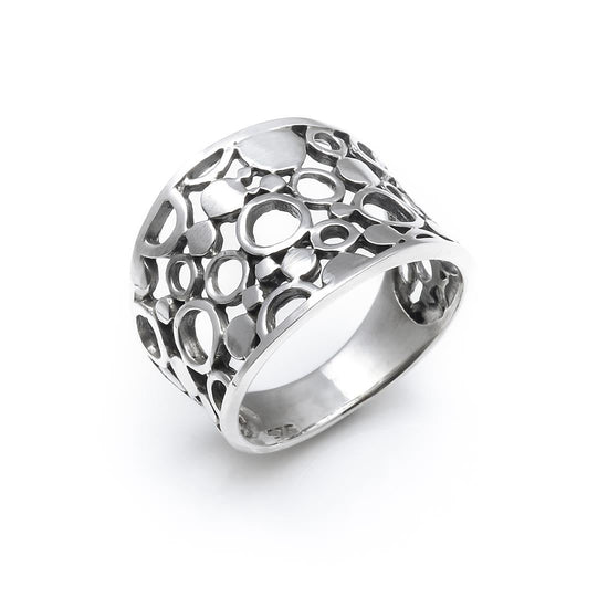 925 sterling silver circle pattern concave ring — 16mm wide band