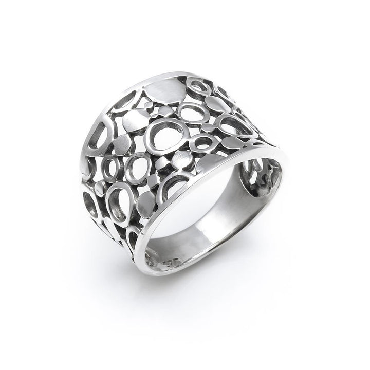 925 sterling silver circle pattern concave ring — 16mm wide band