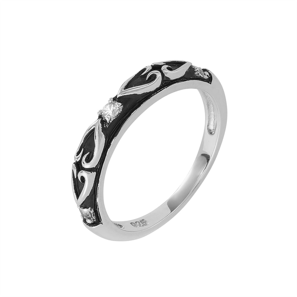 
                  
                    Sterling Silver Oxidised Cubic Zirconia Heart Pattern Gothic Ring
                  
                