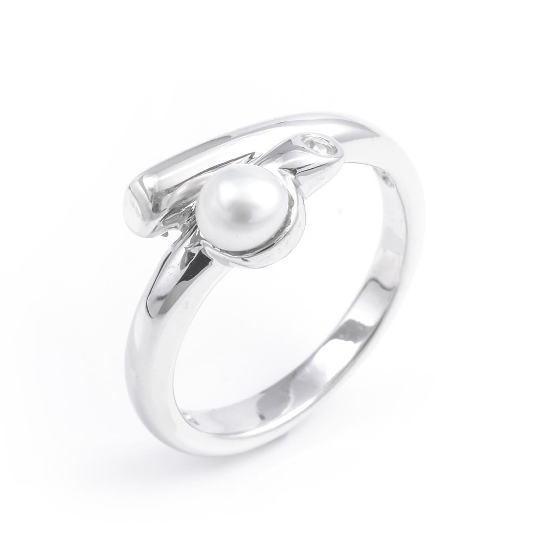 Sterling Silver Cubic Zirconia Freshwater Pearl Bypass Ring