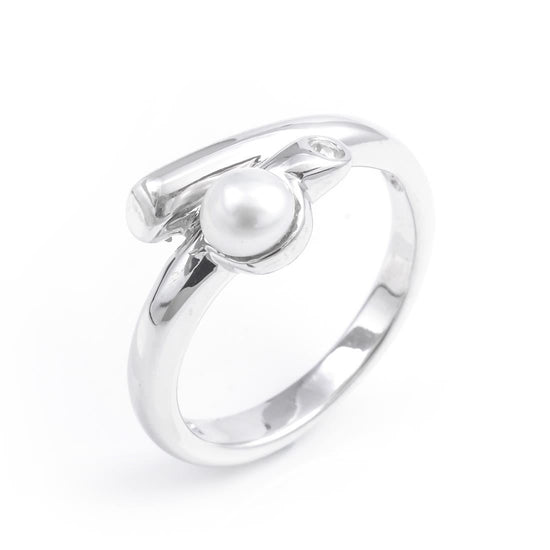 Sterling Silver Cubic Zirconia White Freshwater Pearl Bypass Ring