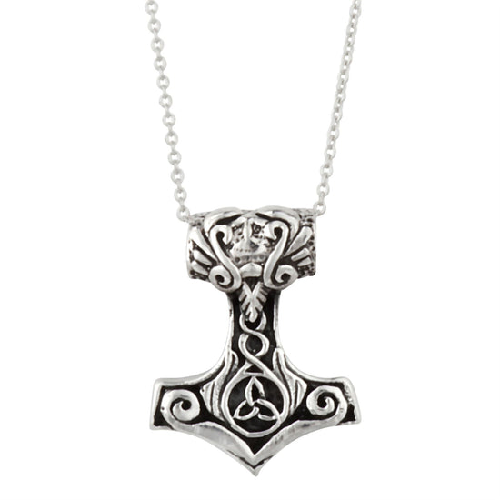 Sterling Silver Large Thor's Hammer Pendant Necklace With Celtic Triquetra Knot