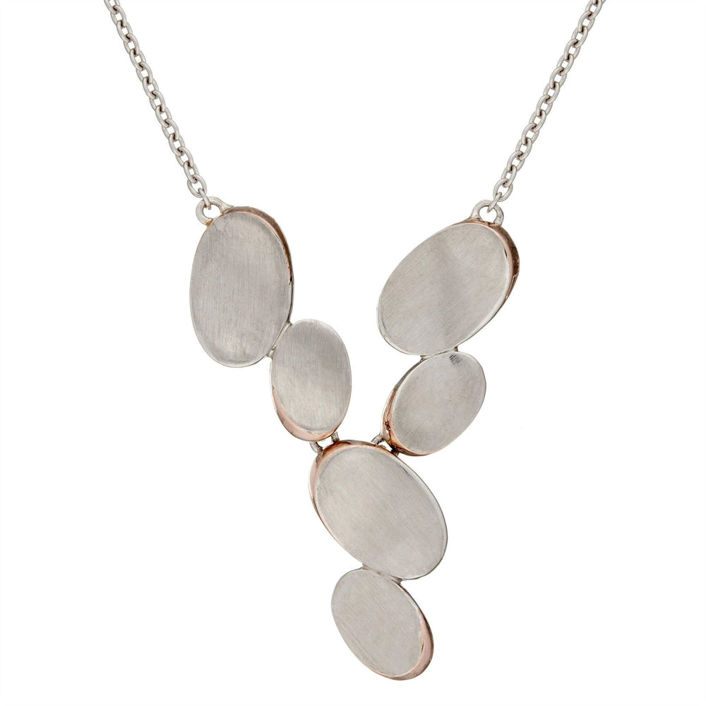 14K Rose Gold Plated Sterling Silver Brushed Oval Pebble Necklace