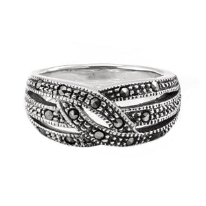 
                  
                    Sterling Silver Wide Intertwined Crossover Art Deco Marcasite Ring
                  
                