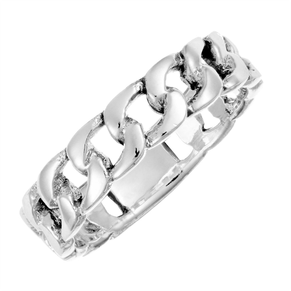 Sterling Silver Classic Cuban Chain Link Ring Stackable Wedding Band