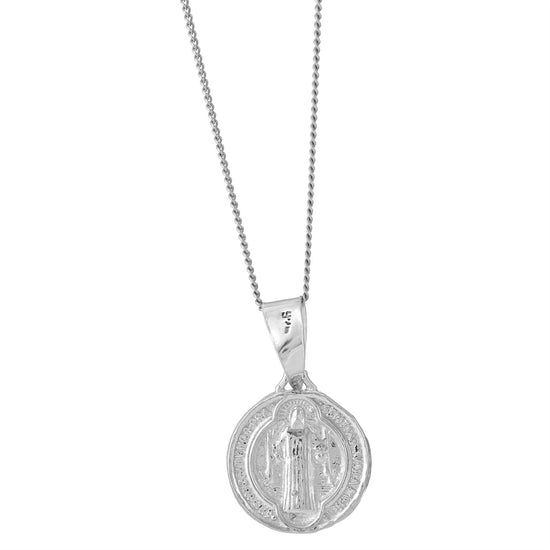 Sterling Silver Round Coin St Benedict Pendant Necklace w/ Chain