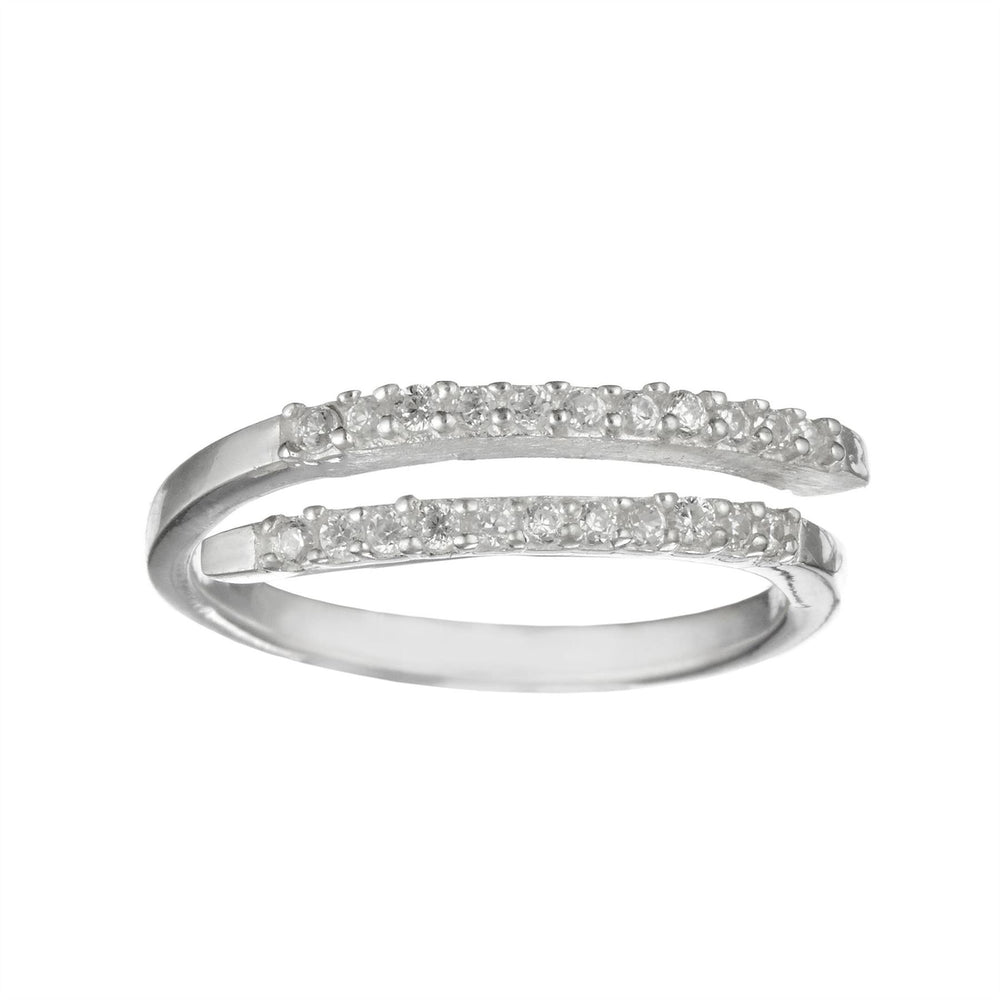 Sterling Silver Cubic Zirconia Wraparound Double Band Adjustable Ring
