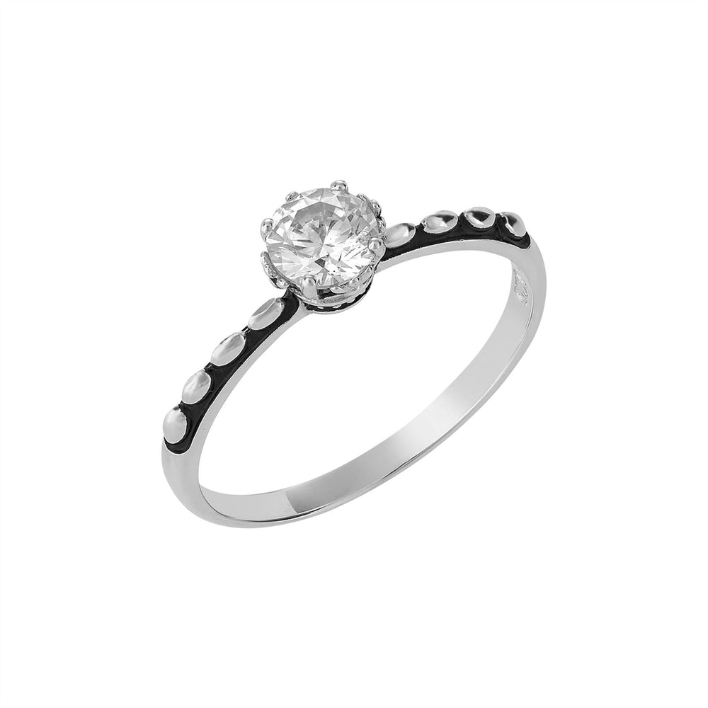 Sterling Silver Oxidised Cubic Zirconia CZ Solitaire Stackable Ring