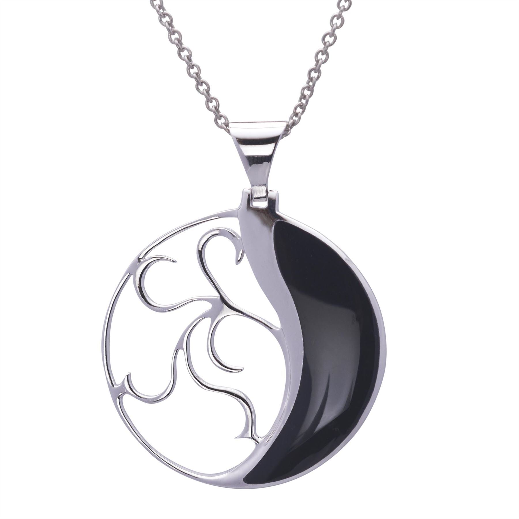 Sterling Silver Onyx Large Round Filigree Pendant Necklace