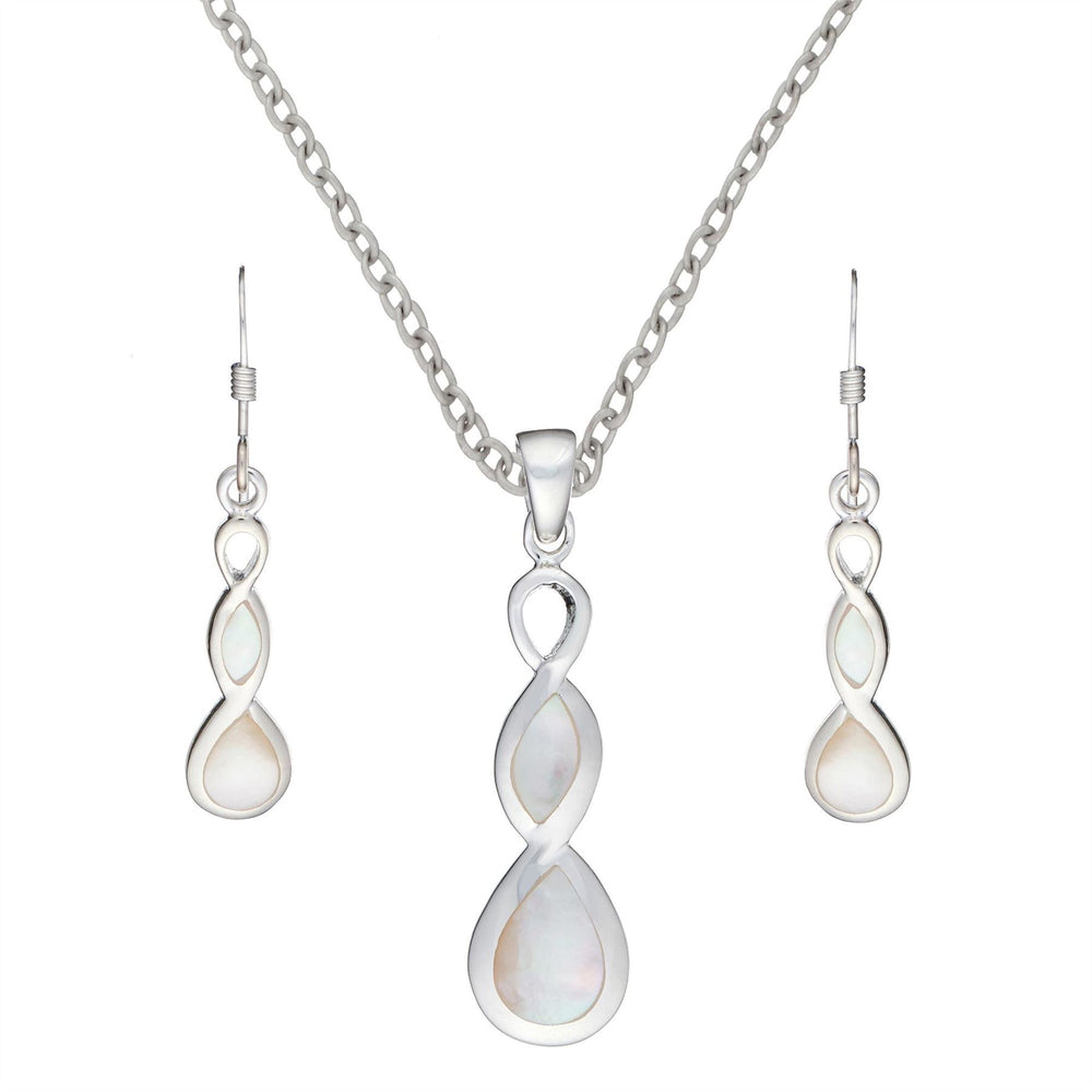 Sterling Silver Mother of Pearl Elegant Twist Drop Jewellery Set