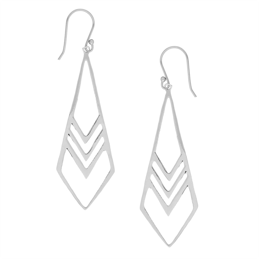 Sterling Silver Long Kite Shaped Cut-Out Chevron Dangle Earrings