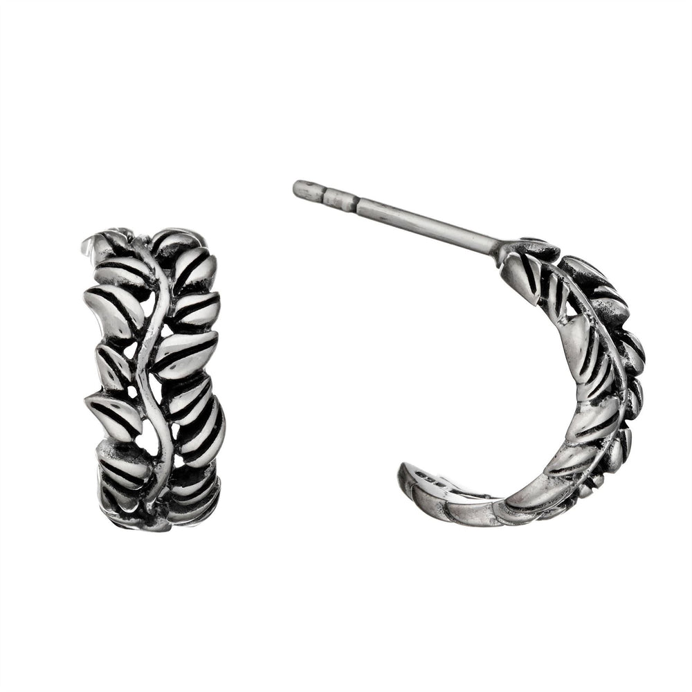 Sterling Silver Small Laurel Leaf Branch Hoop Earrings Stud Hoops