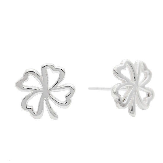 Sterling Silver Lucky Four Leaf Clover Stud Earrings Celtic Studs
