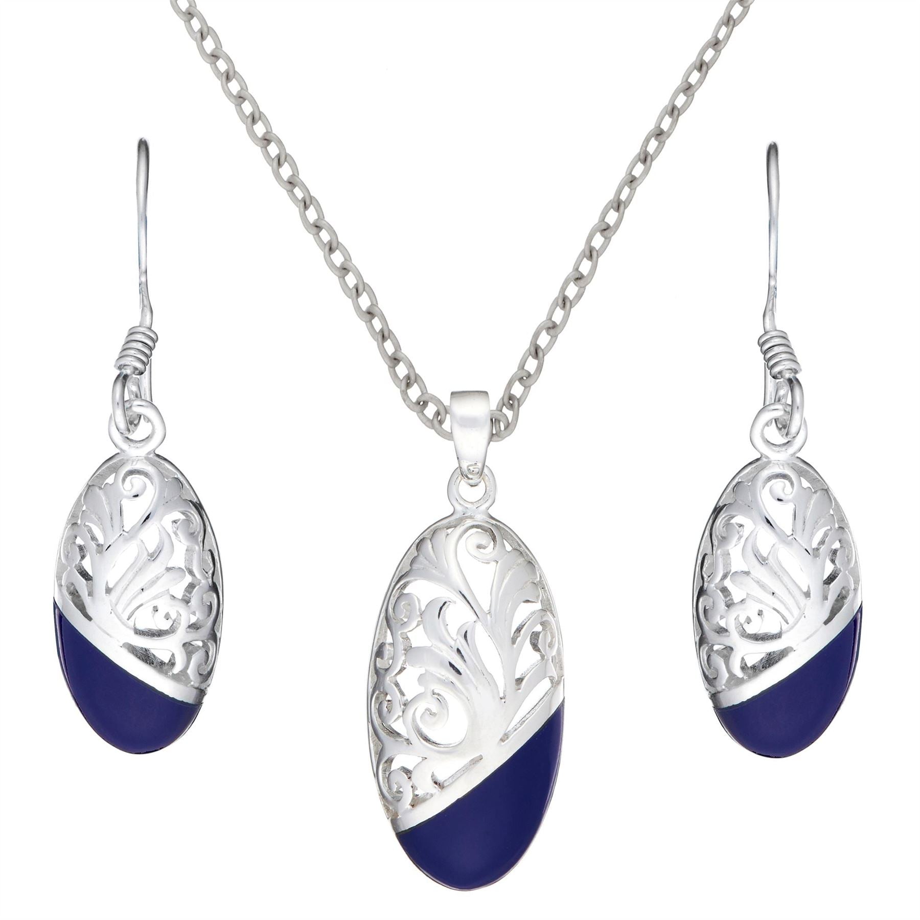 Sterling Silver Vintage Style Dipped Oval Filigree Jewellery Set