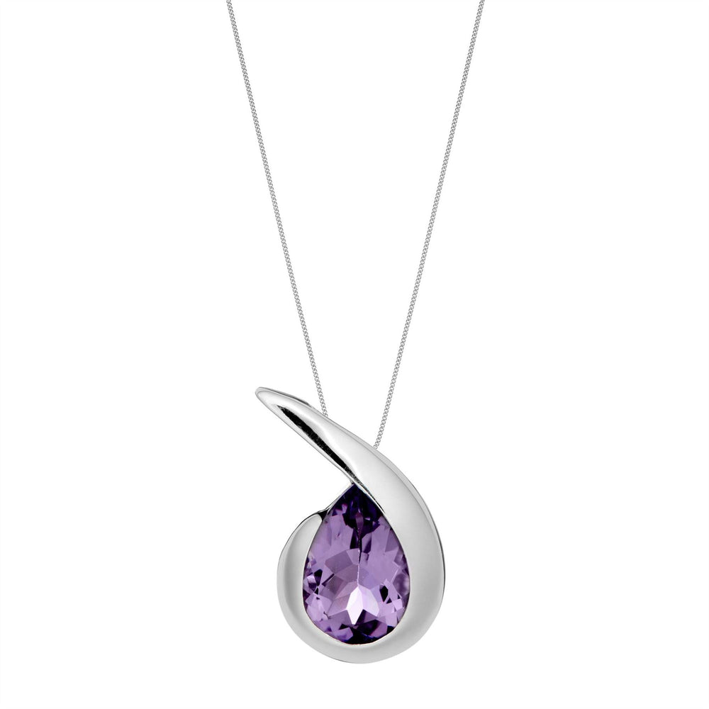 Sterling Silver Purple Amethyst Quotation Mark Drop Pendant Necklace