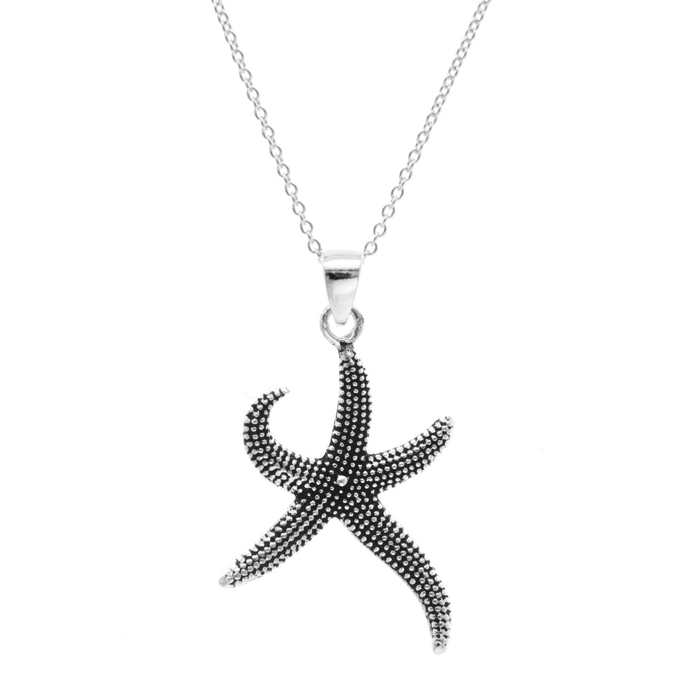 Sterling Silver Oxidised Textured Ocean Starfish Pendant Necklace