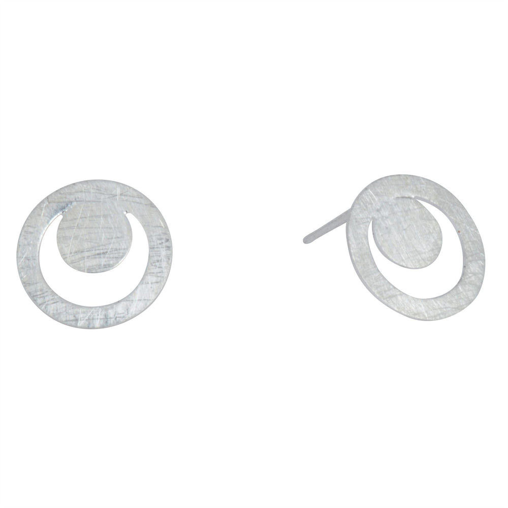 Sterling Silver Matte Finish Circle Stud Earrings Crescent Moon Studs