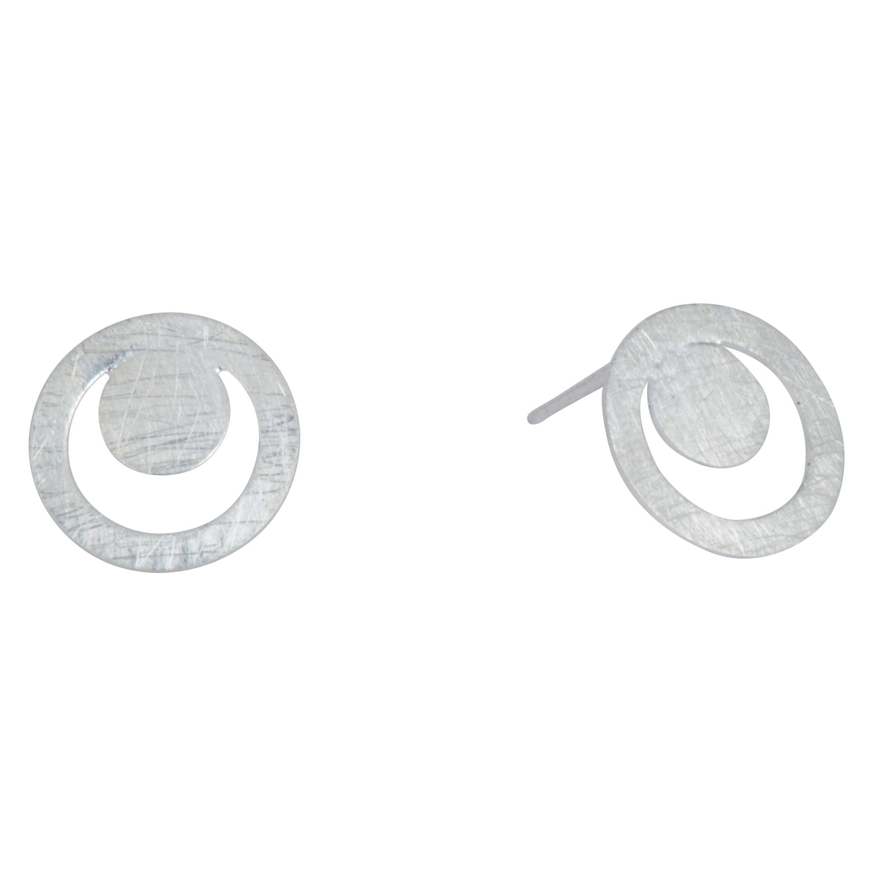 Sterling Matte Finish Circle Stud Earrings Crescent Moon Studs