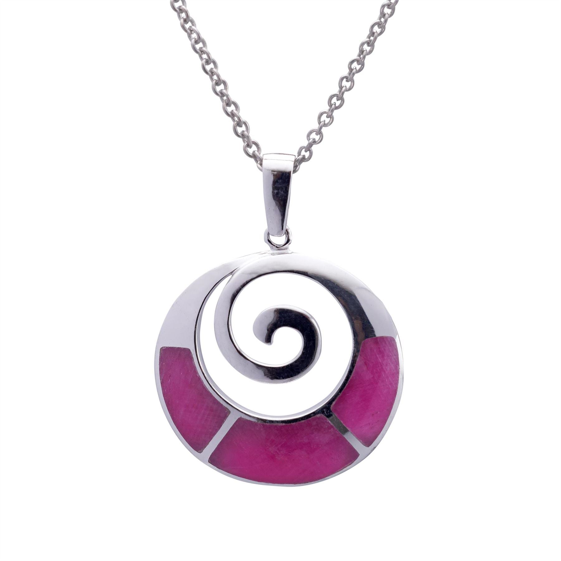 Sterling Ruby Zoisite Large Round Spiral Pendant Necklace