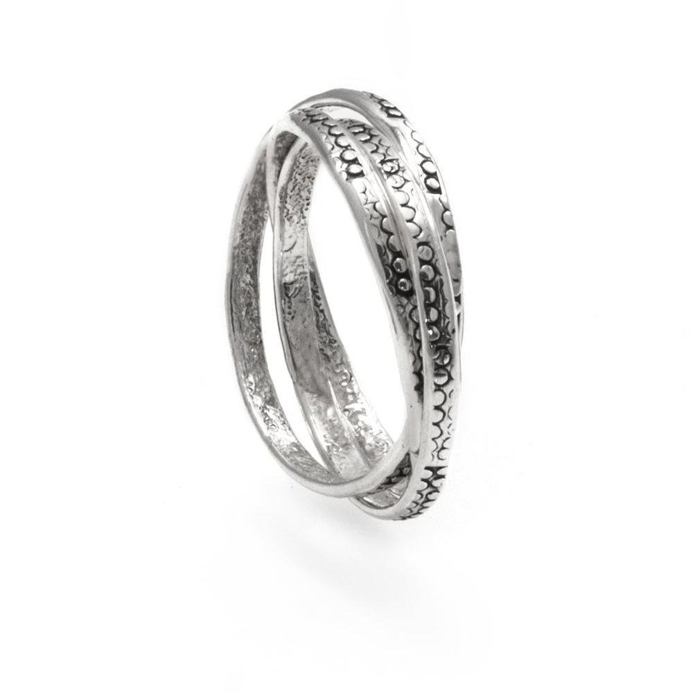 Sterling Silver Russian Wedding Ring 3 Intertwined Bands With Pattern