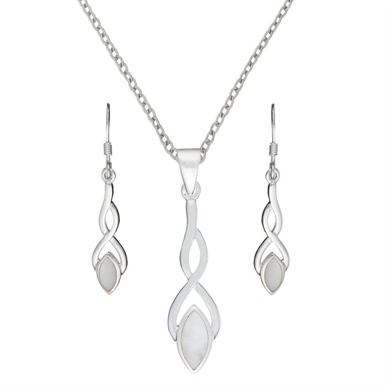 Sterling Silver Mother of Pearl Elegant Celtic Knot Drop Jewellery Set