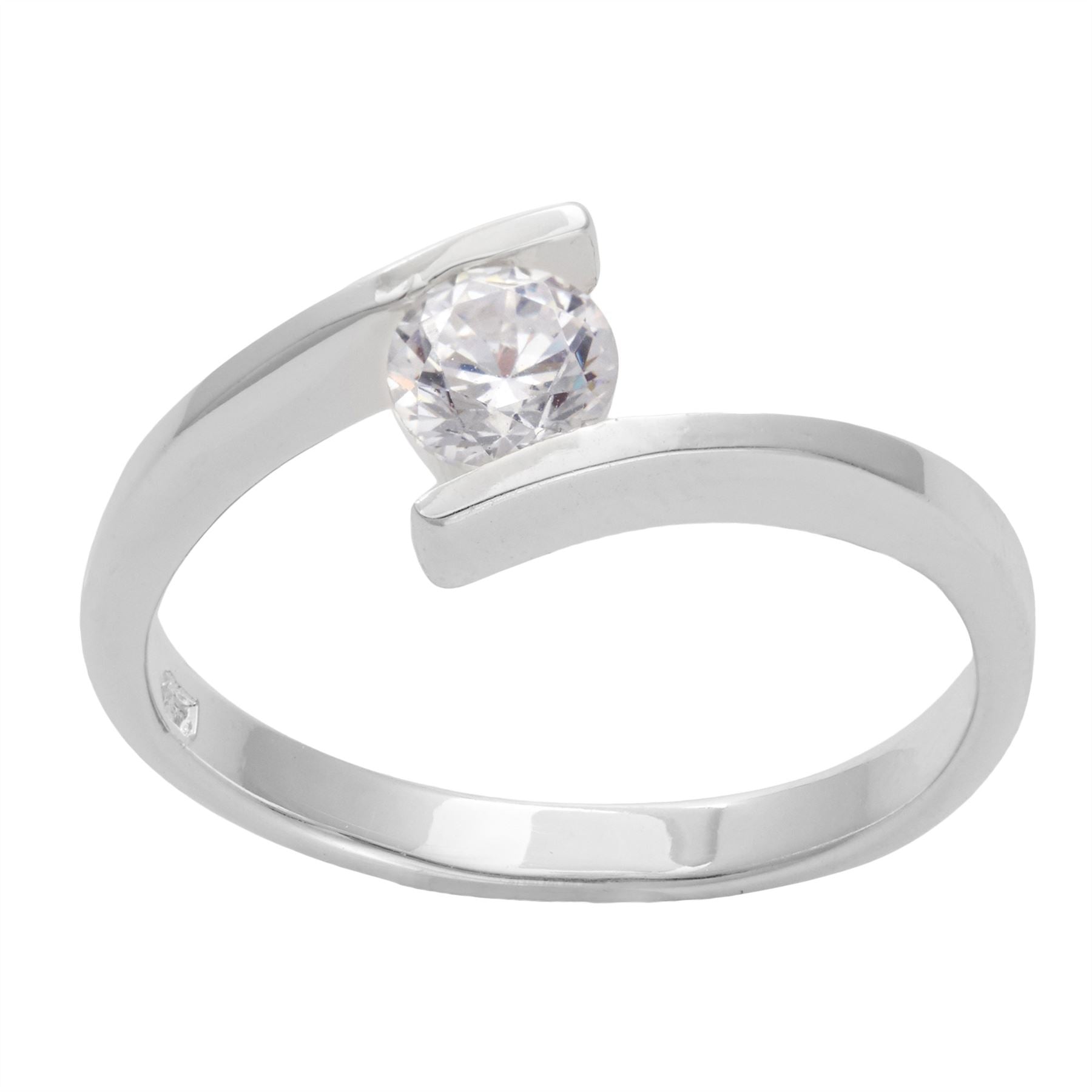 Sterling Round Cubic Zirconia Solitaire Engagement Bypass Ring