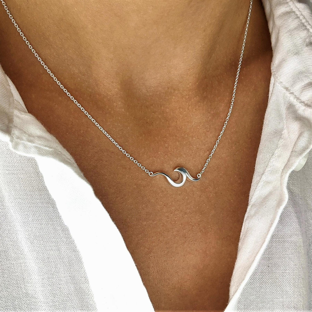 Beach Sea Ocean Wave Pendant Necklace | Sterling Silver | Stylish