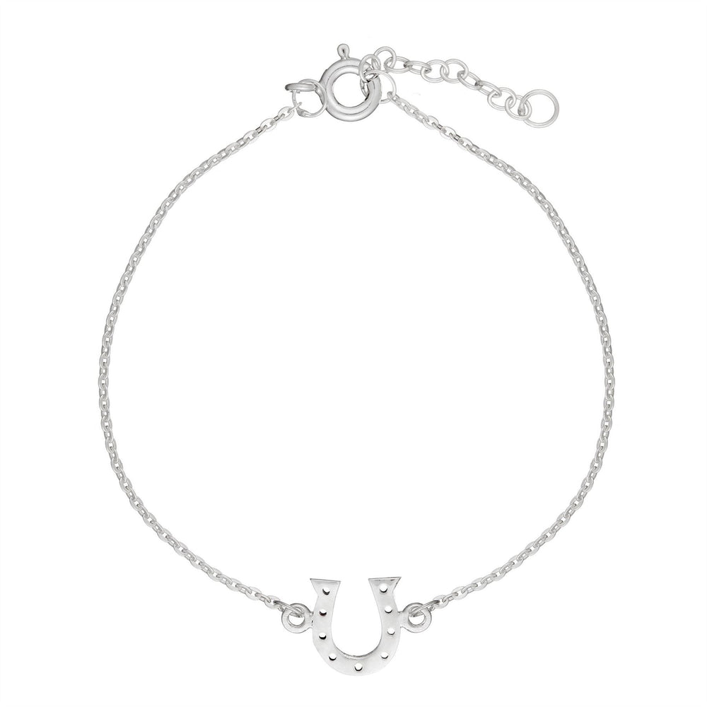 Sterling Silver Horse Shoe Good Luck Charm Bracelet Thin Cable Chain