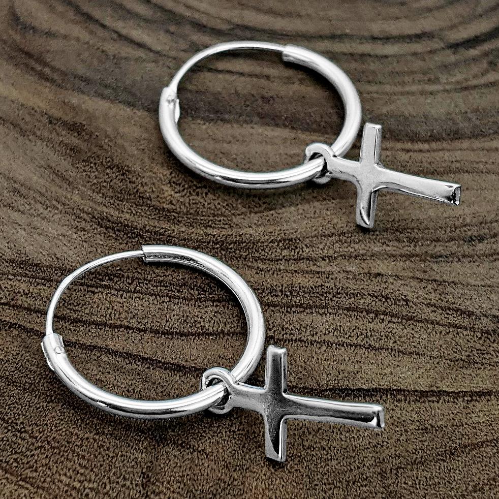 
                  
                    Sterling Silver Simple Small Cross Hoop Earrings Sleeper Hoops
                  
                