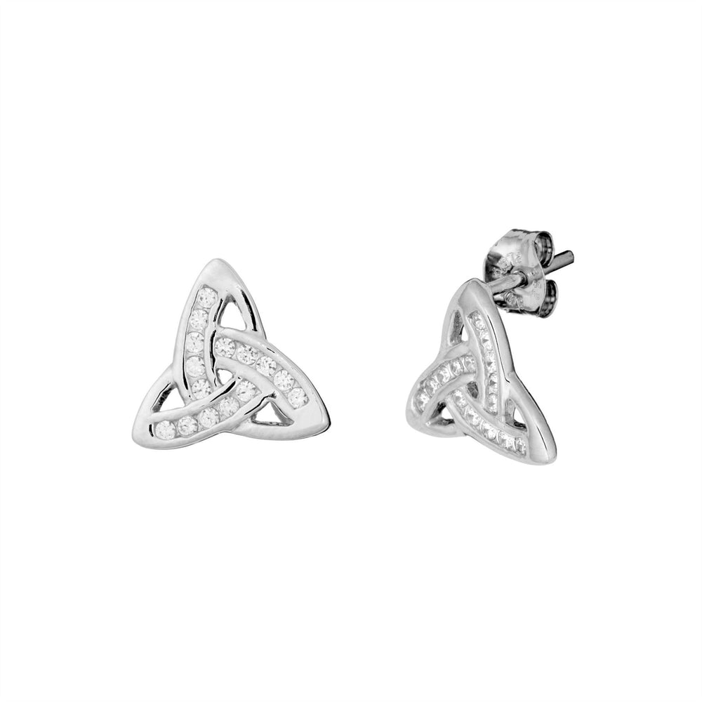 Sterling Silver Cubic Zirconia Trinity Knot Stud Earrings Celtic Studs