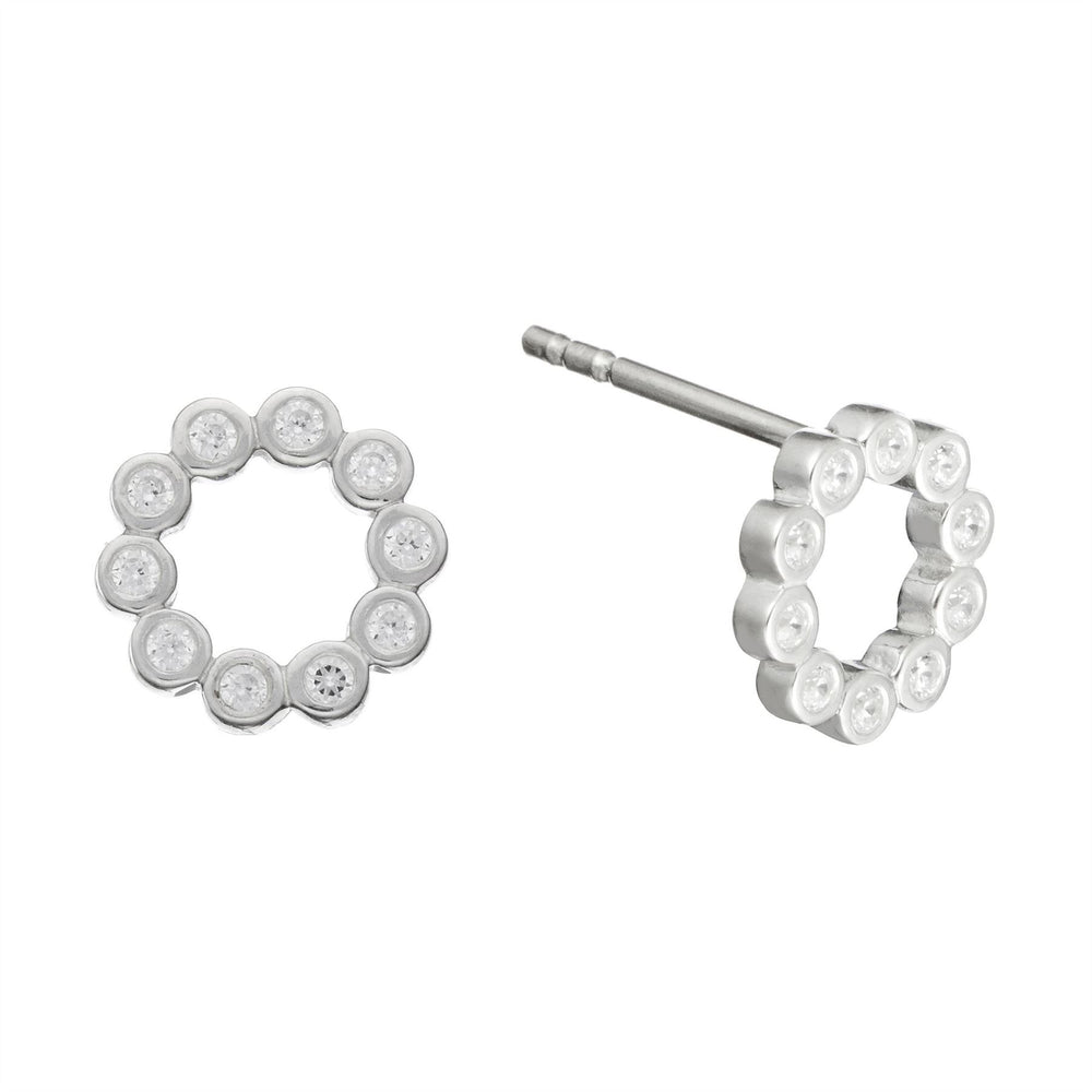 Sterling Silver Cubic Zirconia Sparkly Round Circle Halo Stud Earrings