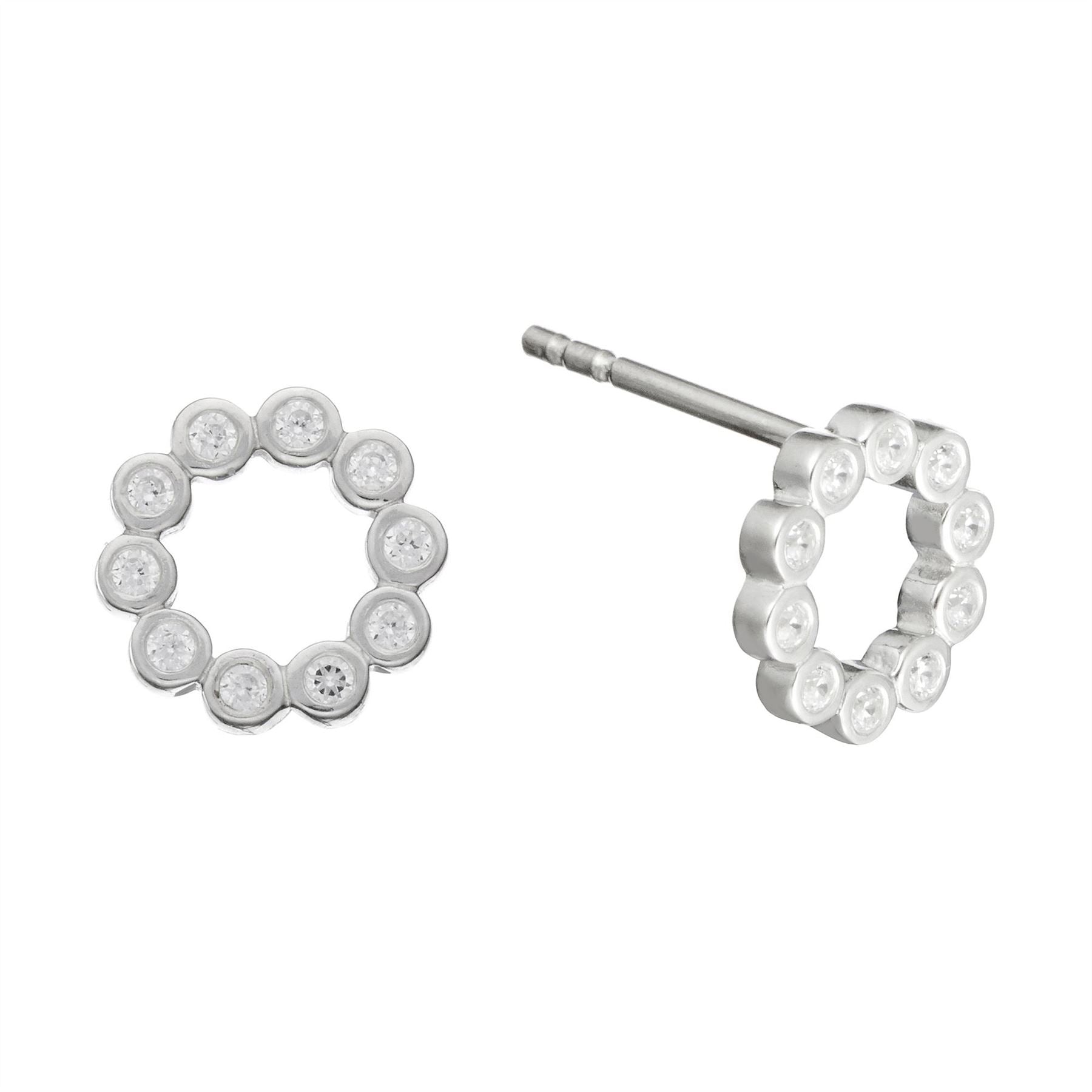 Sterling Cubic Zirconia Sparkly Round Circle Halo Stud Earrings