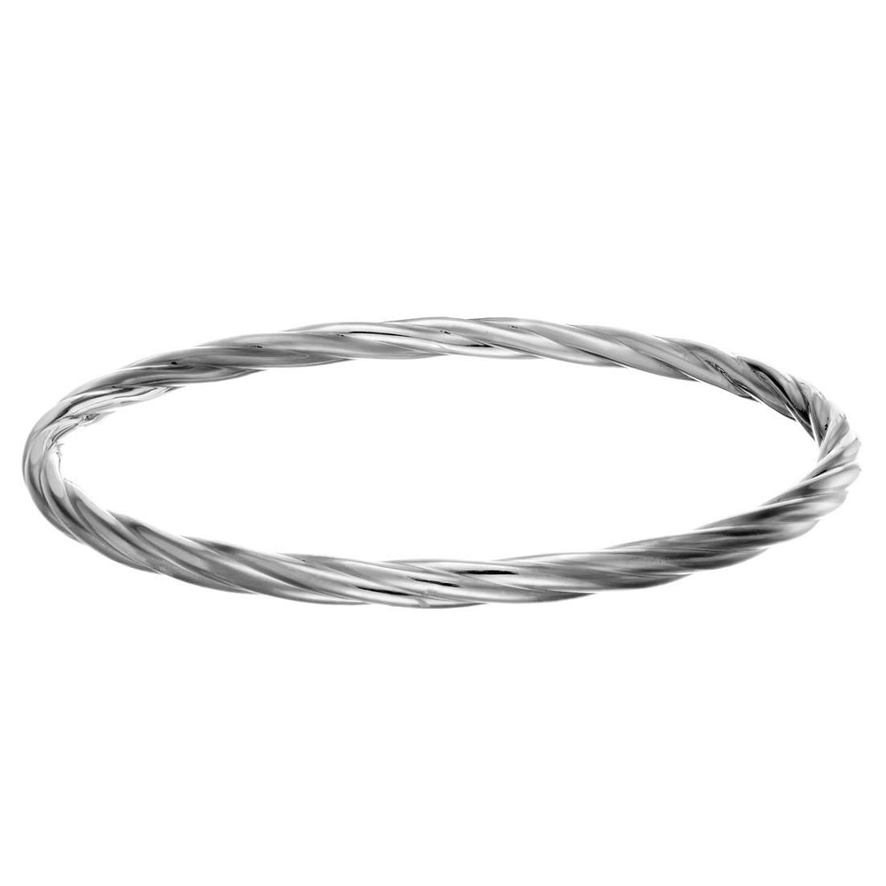 Sterling Silver Round Twist Rope Twisted Closed Bangle for Stacking