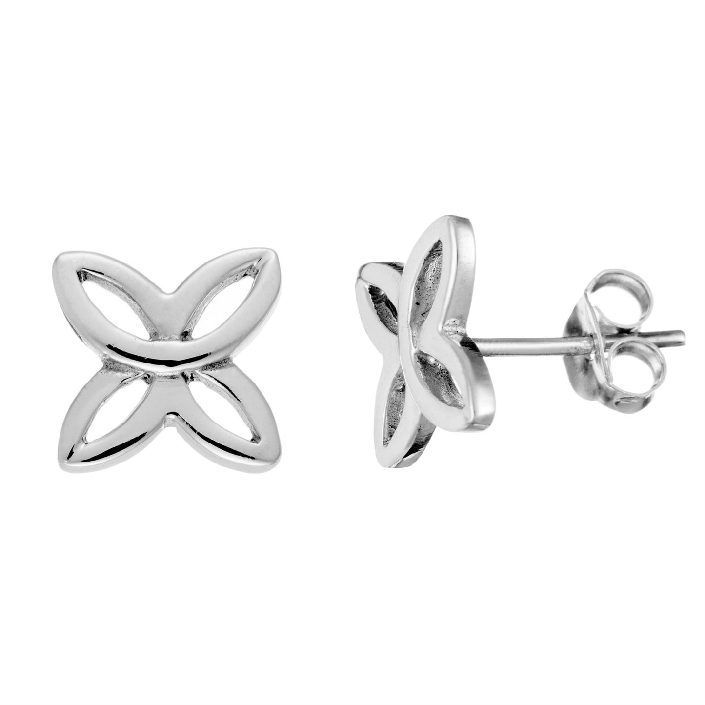 Sterling Silver Celtic Cut-Out Butterfly Stud Earrings Flower Studs
