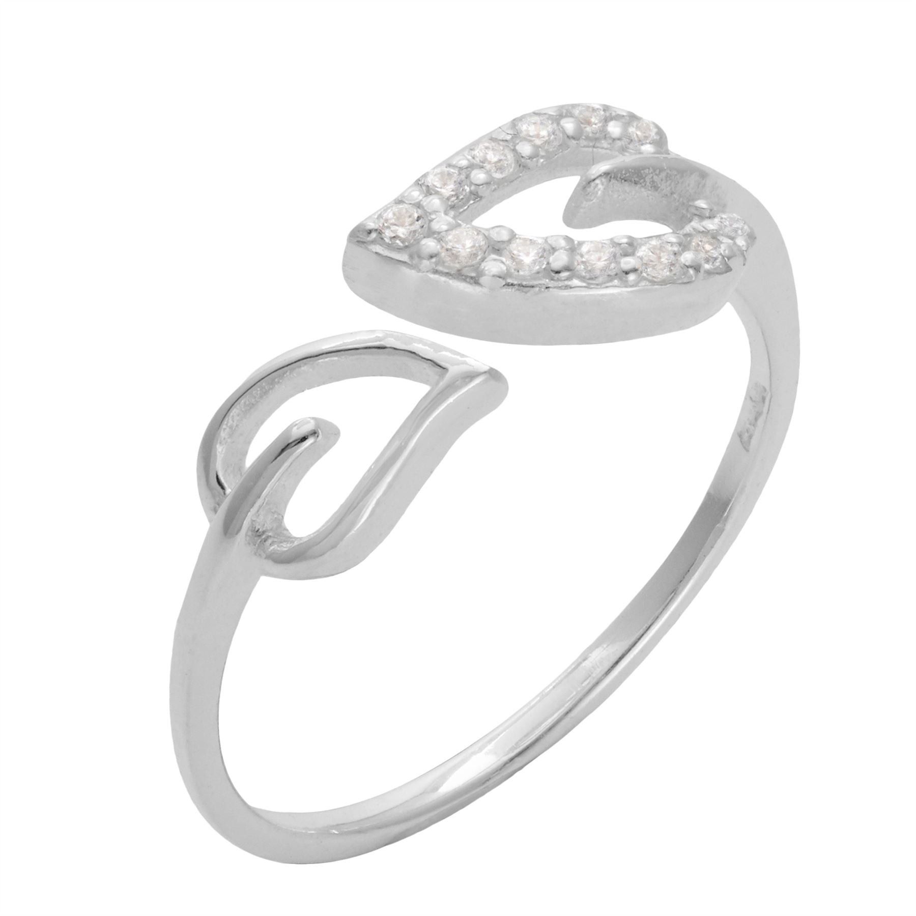 Sterling 12 CZ Cubic Zirconia Leaf Heart Wrap Adjustable Ring