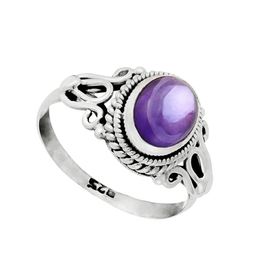 Sterling Silver Purple Amethyst Ring Oval Shaped Vintage Style