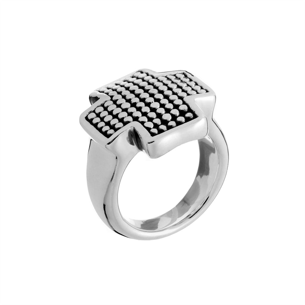 
                  
                    Sterling Silver Extra Chunky Dotted Greek Cross Ring Thick Band
                  
                