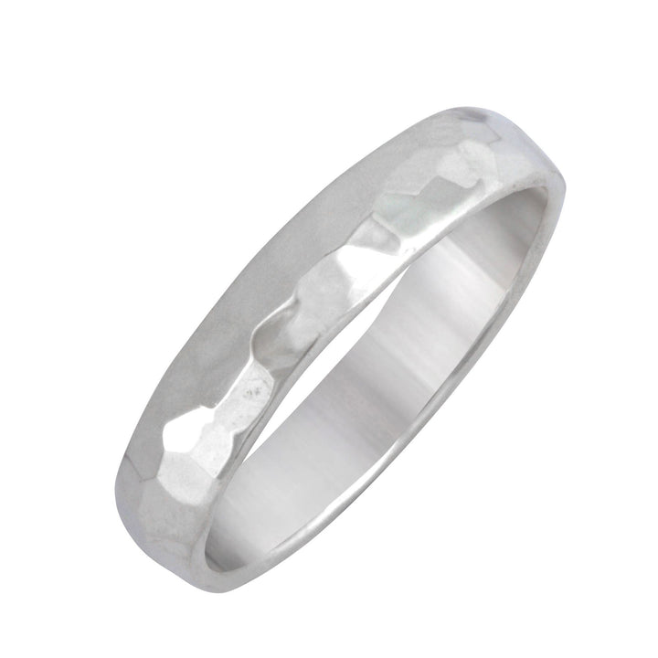 Sterling Silver Hammered Simple Straight Band Ring - Silverly