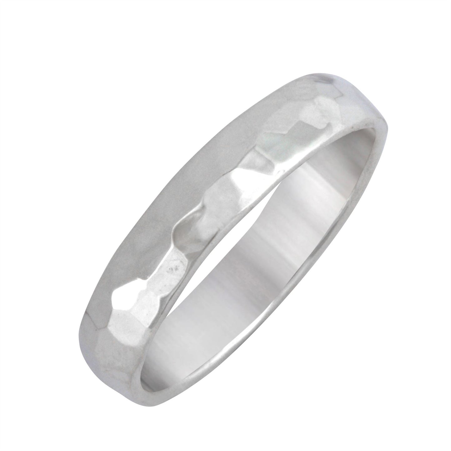 Sterling Silver Hammered Simple Straight Band Ring - Silverly