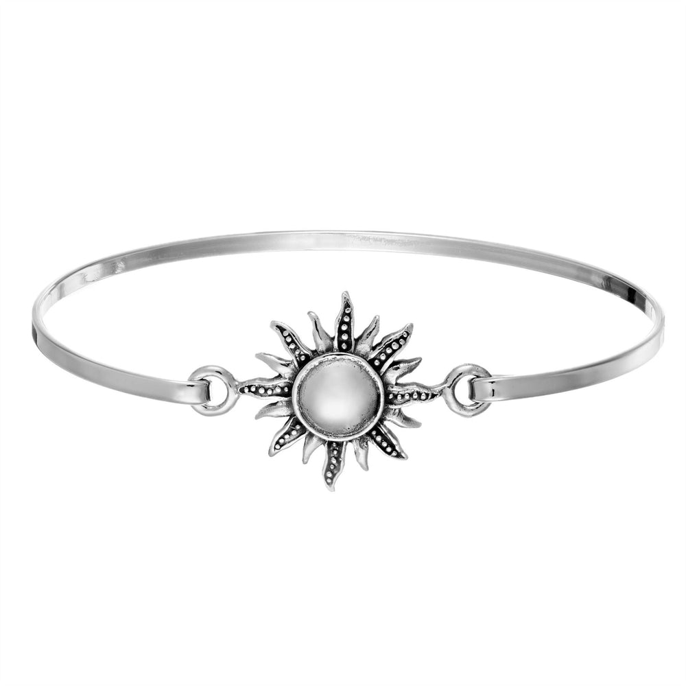 Sterling Silver Thin Elegant Blazing Sun Bangle With Hook Clasp