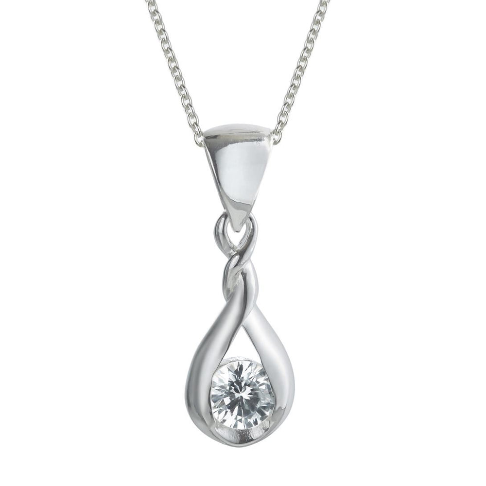 Sterling Silver Cubic Zirconia Infinity Knot Teardrop Pendant Necklace