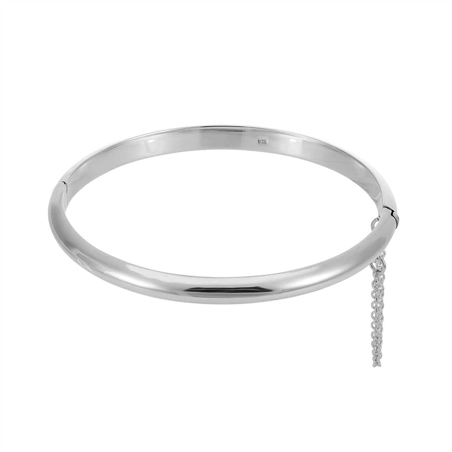 
                  
                    Sterling Silver Classic Hinged Bangle With Chain Curved Flat Band
                  
                