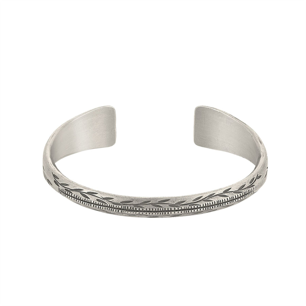 Karen Hill Tribe Silver Chunky Leaf Pattern Engraved Cuff Bangle