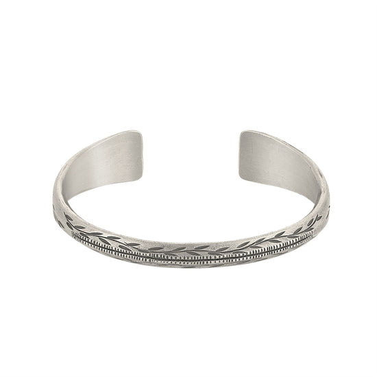 Karen Hill Tribe Silver Chunky Leaf Pattern Engraved Cuff Bangle